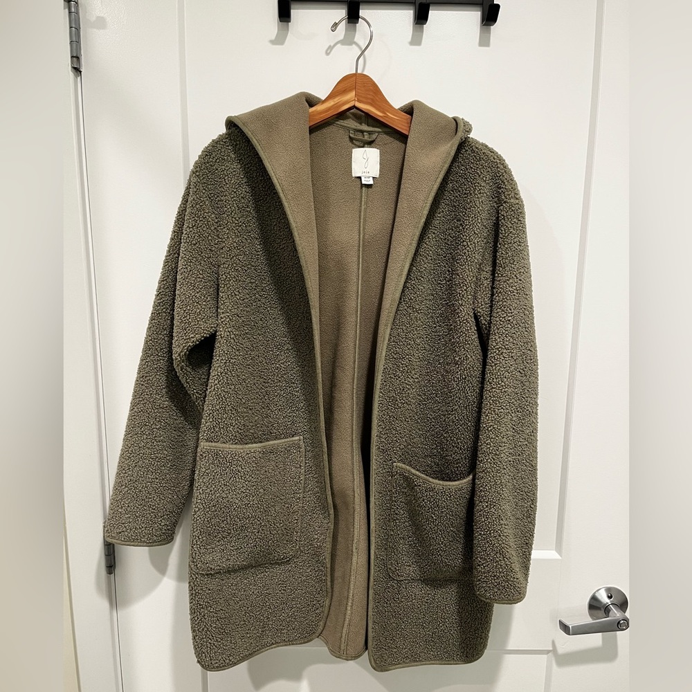 Joie Longline Hooded Fleece Cardigan Sweatshirt Jacket